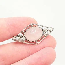 Antique Bernard Instone Sterling Silver Rose Quartz Brooch Pin Art Nouveau