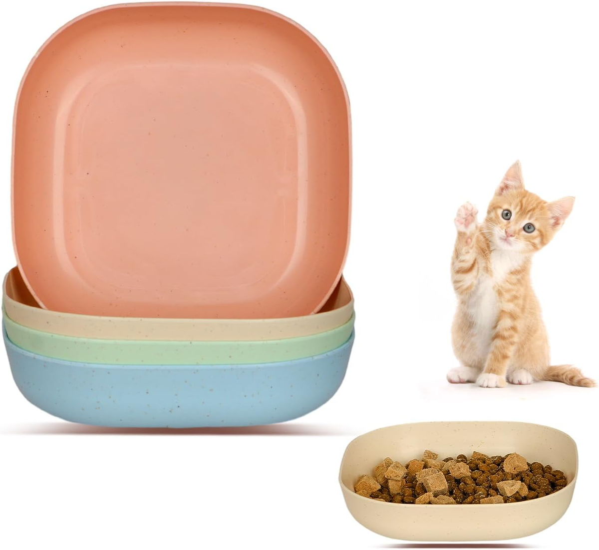 Cat Food Bowl Set, Inch Wide Shallow Cat Bowl for Relief Whisker  Fatigue,Small