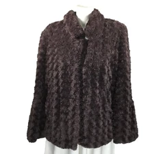Preowned PAMELA MCCOY Purple Curly Faux Fur Coat, Sz L SRP $299
