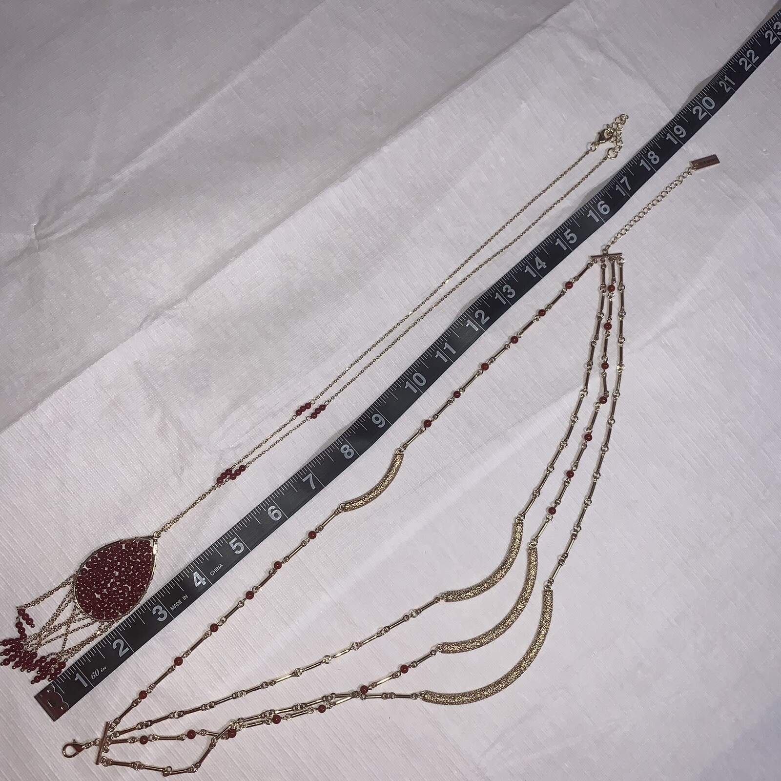 lot / bundle multi-layer statement necklace red s… - image 9