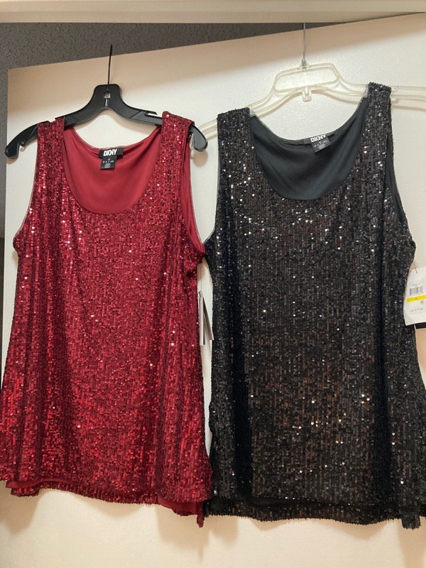 2 DKNY Sequin Tank Tops – One Black, One Burgundy - Size Medium – New With Tags