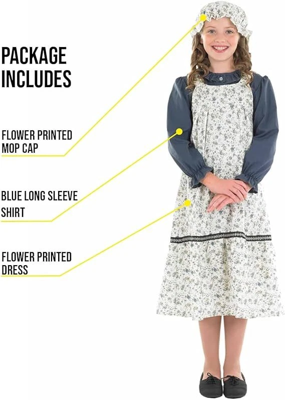 Disfraz Floral Histórico para Niños M XL Victoriano Escuela Niña Vestido Halloween Foto 3 de 4