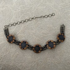 VTG Wood Metal Concho Panel Segment Link Belt Wiry Made In Taiwan Medallion
