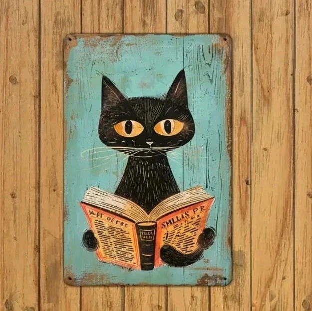Винтажная металлическая настенная книга для чтения с черным котом декор деревенский домашний декор подарок - Изображение 3 из 4