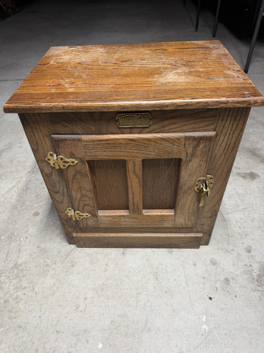 Vintage White Clad Oak Wood Ice Box Nightstand Cabinet Chest End