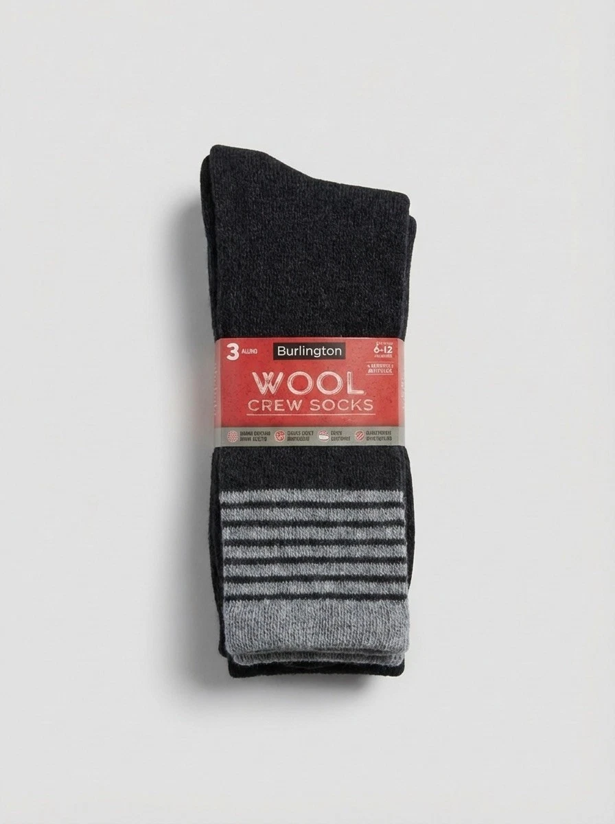 Burlington Men's Wool Crew Socks (66% Wool), Large, 6 pairs, Free Shipping!
Opens in a new window or