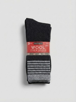 Burlington Men's Wool Crew Socks (66% Wool), Large, 6 pairs, Free Shipping!
