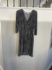 Leota Womens Perfect Faux Wrap Dress Sz L Black White Animal Print Deep V Neck