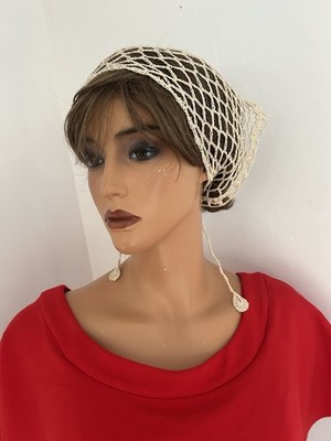 Handmade Crochet Hair Snood | Vintage Boho Hair Net | Cream Crochet Head Cover 