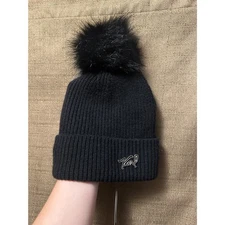 NWT Karl Lagerfeld Bobble Hat Black Beanie Designer Logo Knit Fleece Lined