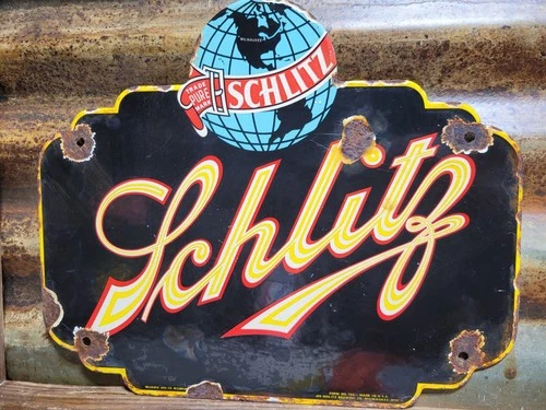 VINTAGE SCHLITZ PORCELAIN SIGN BEER RESTAURANT BAR PUB BREWERY BREWING TAVERN