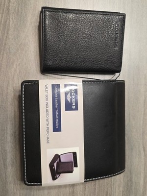 DOCKER'S Genuine Leather Trifold Black Wallet in Valet Box  - NEW