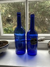 Harveys Bristol Cream blue glass bottles x3