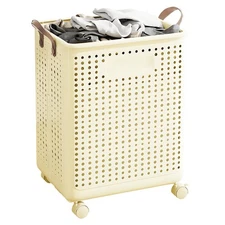 50-70L Foldable Laundry Hamper Rolling Clothes Basket Cart w/ Wheels Toy Storage
