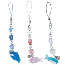 Shell Beaded Phone Chain Resin Acrylic Fish Pendant Keychain Phone Charm Keyring