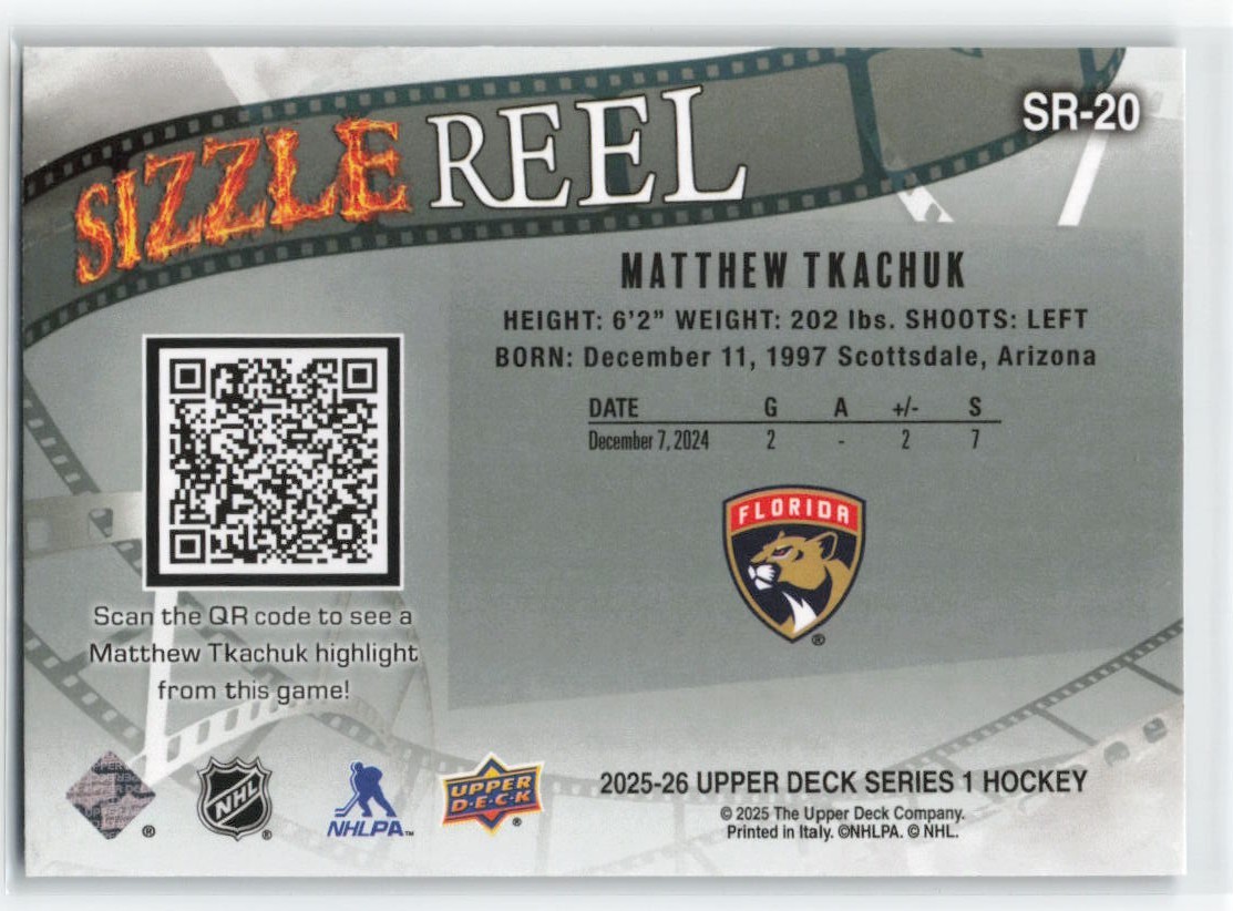 2025-26 Upper Deck Series 1 Sizzle Reel Matthew Tkachuk #SR-20