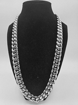 Miami Cuban Link Chain 18K - 14 MM- 24 Inches. Double White Gold- Plated