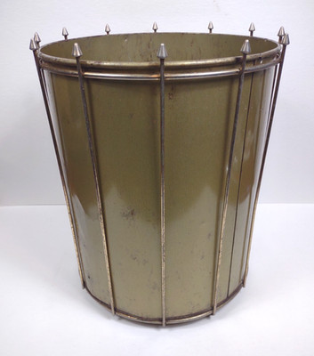 Vintage Mid Century Metal Waste Basket Gold Brass Trash 13x11'' Hollywood Regency