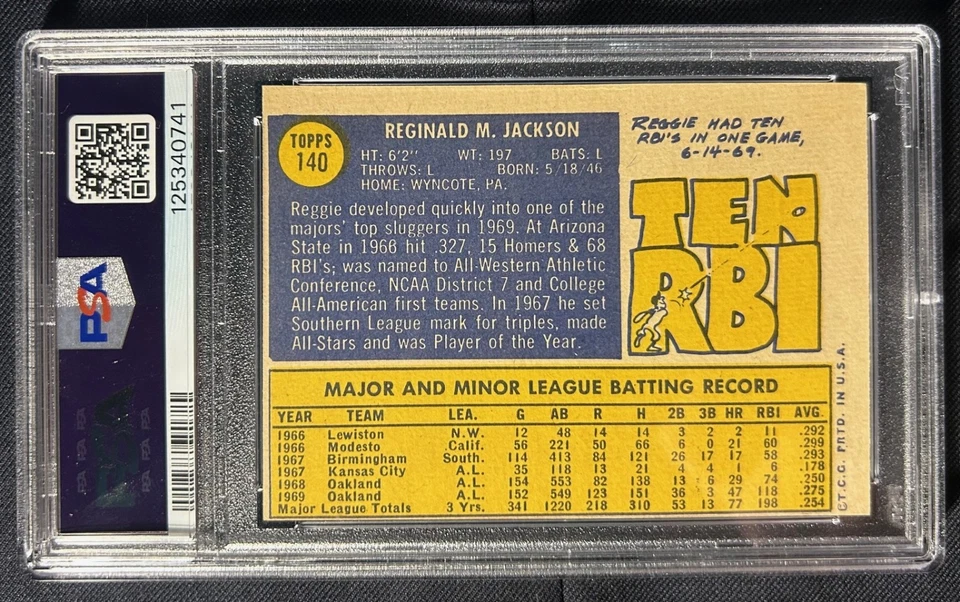 2x1 Dutch Auction - 1970 Topps #140, PSA 6 - HOF Reggie Jackson (Athletics) - Image 2 of 2