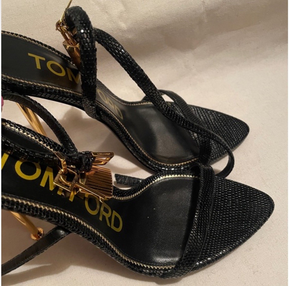 Tom Ford Black Python Print w/ Gold Padlock Sanda… - image 2