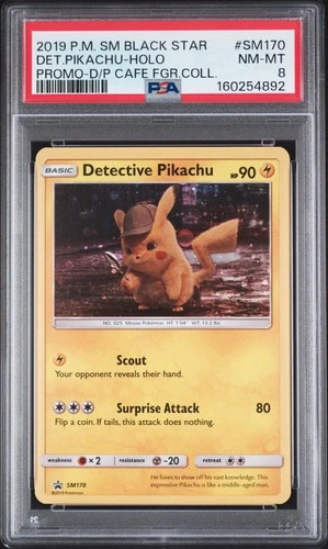2019 POKEMON SM BLACK STAR PROMO #SM170 DETECTIVE PIKACHU-HOLO PSA 8
