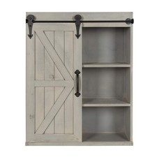 Cates Decorative Wood Wall Storage Cabinet with Sliding Barn Door, Rustic Gray