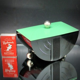 1930s Art Deco Bakelite Green Black 1/2 Moon Box Chrome Knobs General Electric