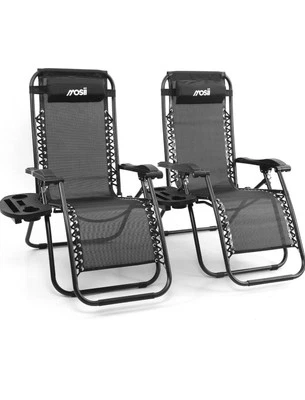 Sun Loungers For Garden Chairs Set of 2 Zero Gravity Chairs With Cup Holders - Image 1 of 4