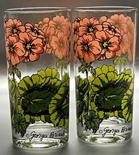 GEORGES BRIARD * GERANIUM * PAIR - 2 GLASSES * GLASS * TUMBLERS