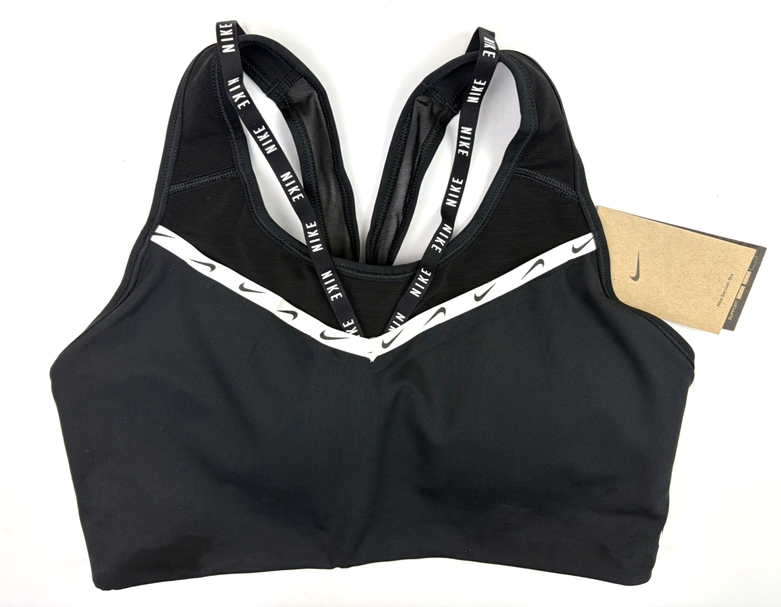 NIKE Dri-Fit Strappy Logo Medium Support Sports Bra Size XL Black BNWT