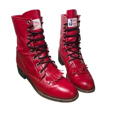Justin Roper Kiltie Red Leather Boots Cowgirl Lace Up L503 Sz 5.5 B Granny Style