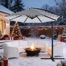 10ft Offset Hanging Market Patio Umbrella w/Cross Base, Outdoor Large Round A...