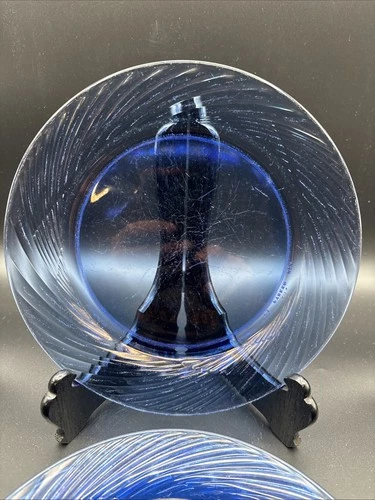 Vintage Set Of 4 Pyrex Festiva Cobalt Blue Swirl Plate 9.25”