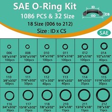 32 Size SAE O Ring Assortment Kit 1086 Pcs Standard Buna-N Rubber O'Ring Set