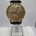 VTG Dufonte Swiss Quartz Watch Men Gold Tone Liberty Centennial Coin New Battery