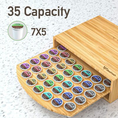 PEKER Bamboo Coffee Pod Organizer For Drawer - Holds 20 K-Cups, Sturdy Countertop Or Drawer Tray