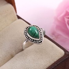 925 Sterling Silver Malachite Gemstone Ring Handmade Pear Shape Jewelry For Gift