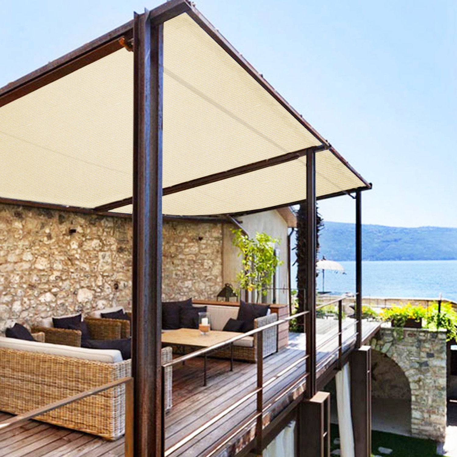 Beige Custom 8' FT Fabric Roll Shade Cloth Fence Outdoor Windscreen ...