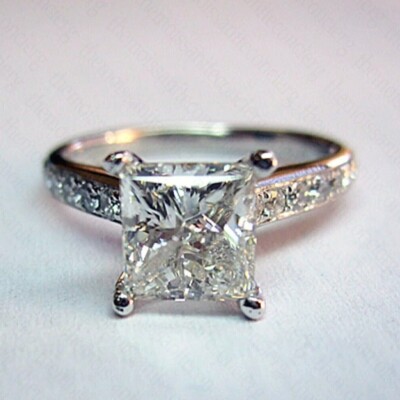 3.06 TCW Prinzessin Moissanit Kanal Set Verlobungsring 14K Weißgold vergoldet
