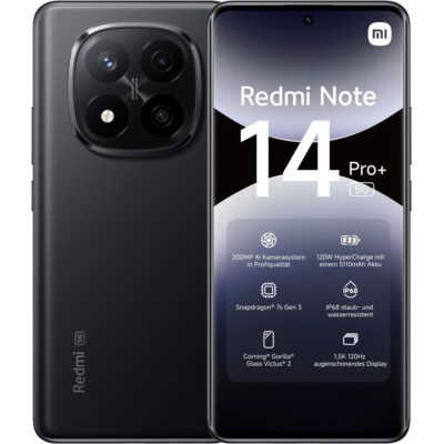 Xiaomi Redmi Note 14 Pro+ 5G/LTE Smartphone 256GB 8GB RAM midnight black 5110mAh
