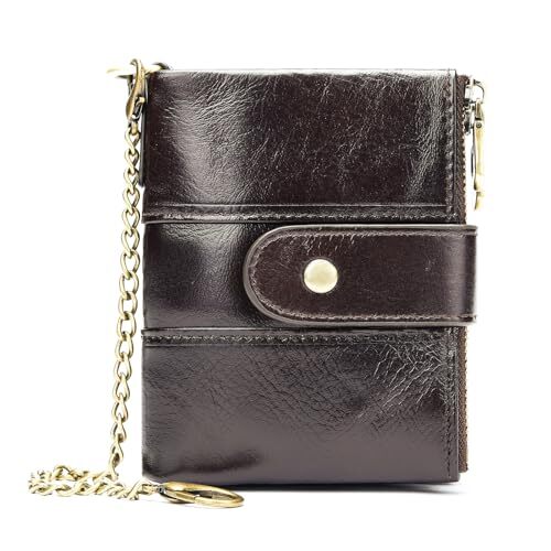 Genuine Leather RFID Bifold Wallet for Men with Coin Pocket & Keychain in Brown