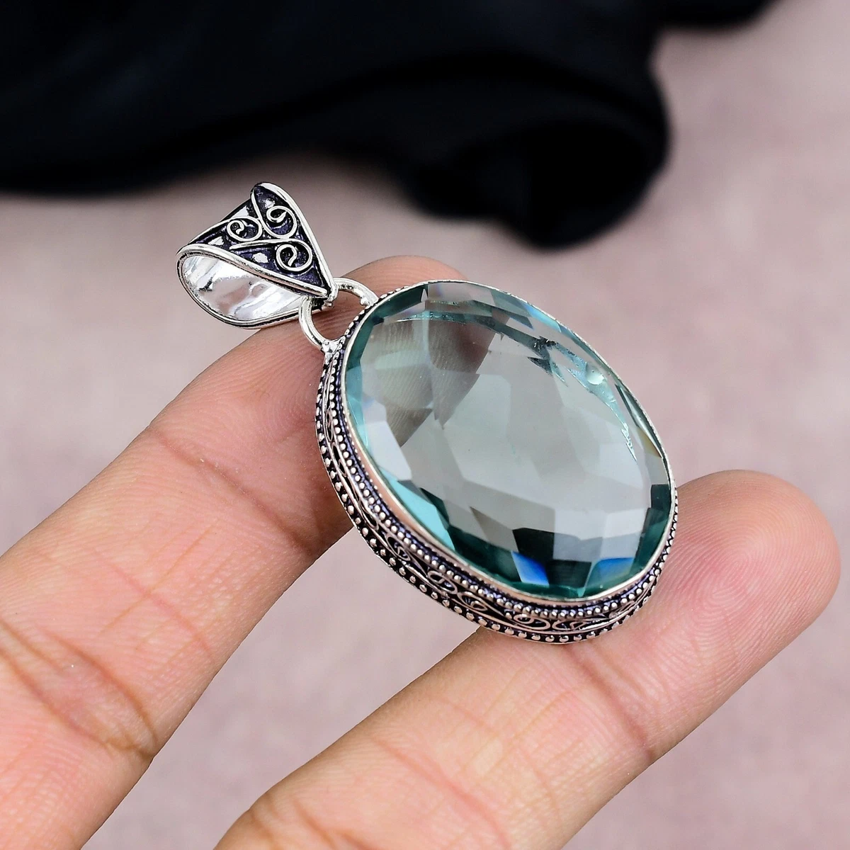 Natural Aquamarine Gemstone Pendant – 925 Sterling Silver, Teardrop, Handmade (10+ Carats) D-268