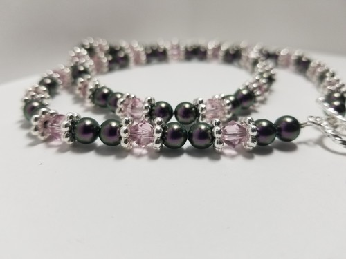 Iridescent Purple Crystal Pearl and Light Amethyst Crystal Necklace