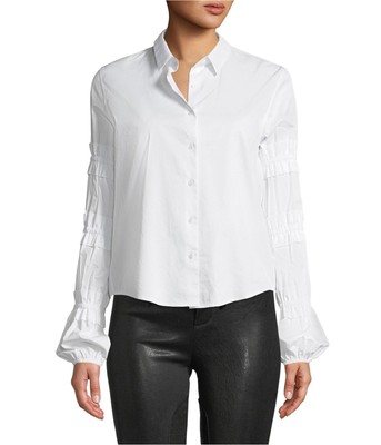 Alexis Womens Ruffle Sleeve Button Up Shirt, White, X-Small