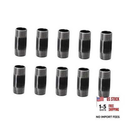 TZH Pack Heavy Duty Pre-Cut Steel Pipe, Threaded Metal Pipe Nipple - 3 Inch 10