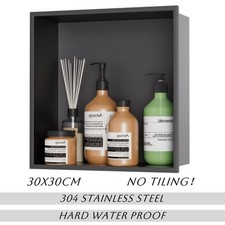 304 Stainless Steel Shower Niche 30x30cm|No Tiling Waterproof|UK Bath Storage