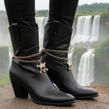 NEW Women Fashion Boot Bracelet Gold Metal Chain Shoe Bling Skull Charm PAIR