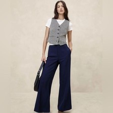 NWT Banana Republic Navy Sculpted Wide Leg Trouser - Size 2 Regular 721392
