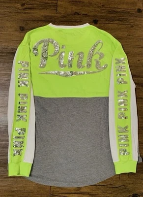 PINK VS BLING NEON LIME COLORBLOCK SHIRT LARGE - Image 1 of 4
