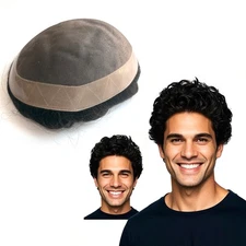 Durable Mens Human Hair Replacement System Hairpiece Fine Mono Poly Skin Toupee